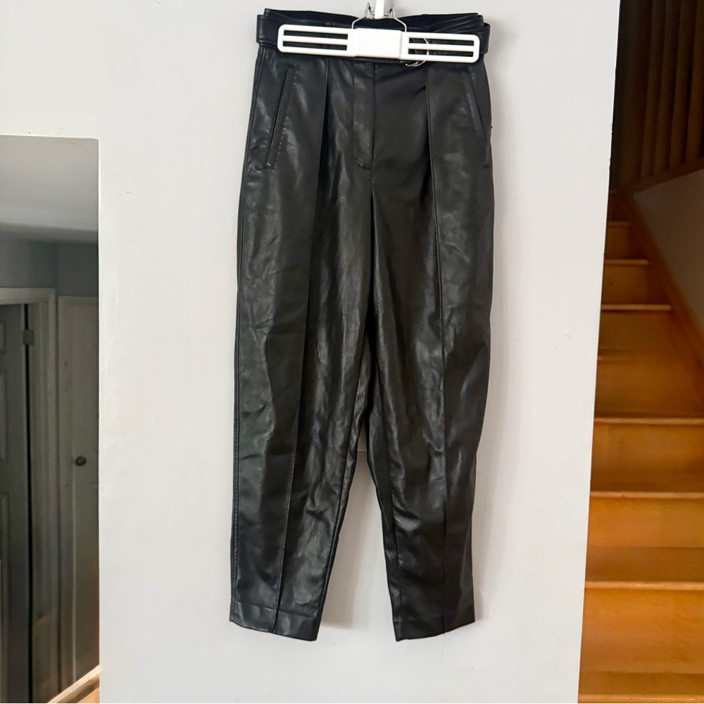 Babaton Aritzia Office Siren Black Vegan Leather Pleated Barrel Pants - Picture 2 of 8